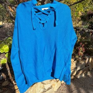 Everlane The Lace-Up Smock Sweater in Vibrant Blue